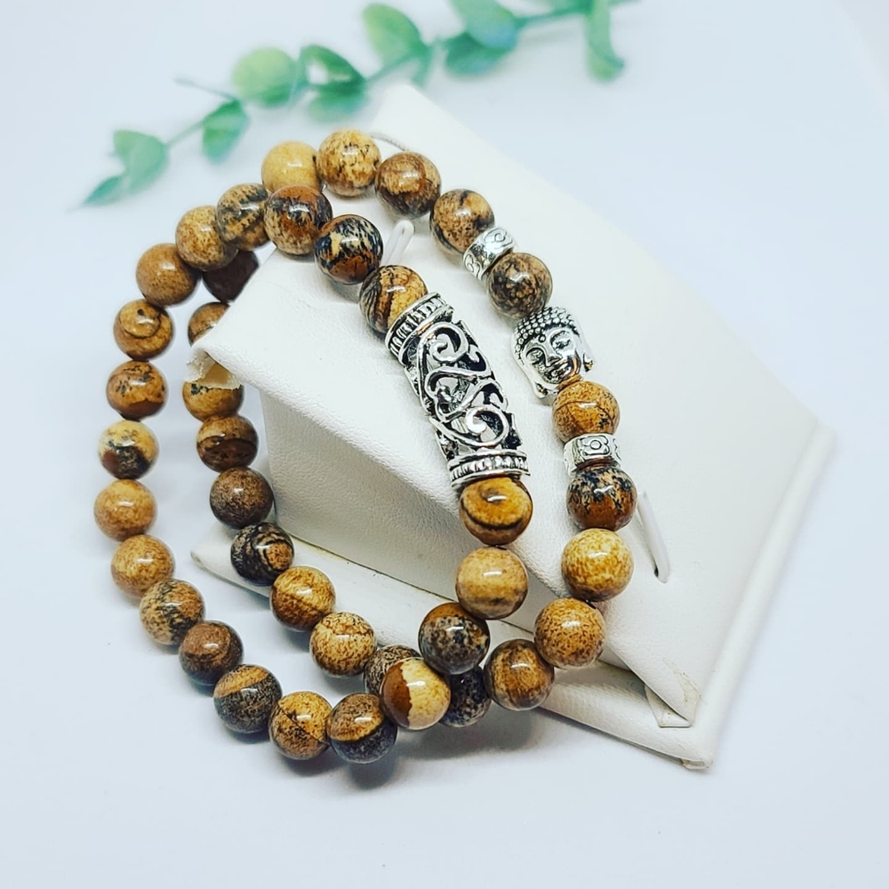 Set of 2 bracets Picture Jasper Buddha 8 mm